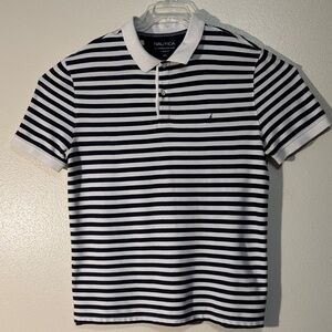 Nautica Men's Polo Shirt - Navy and White Stripes